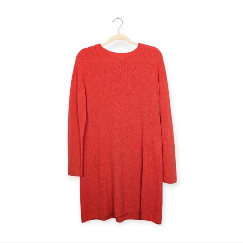 Eileen Fisher Sweater Dress M Orange Merino Wool Long Sleeve Knit Minimalist